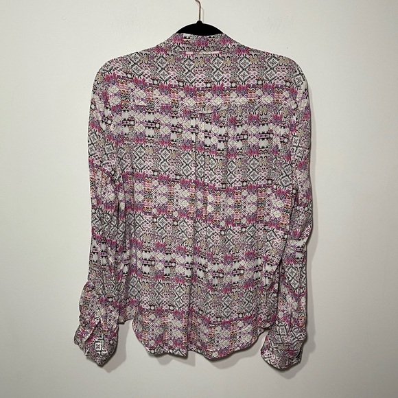 Maeve Anthropologie women's white pink paisley long sleeve button down shirt M - Picture 7 of 7